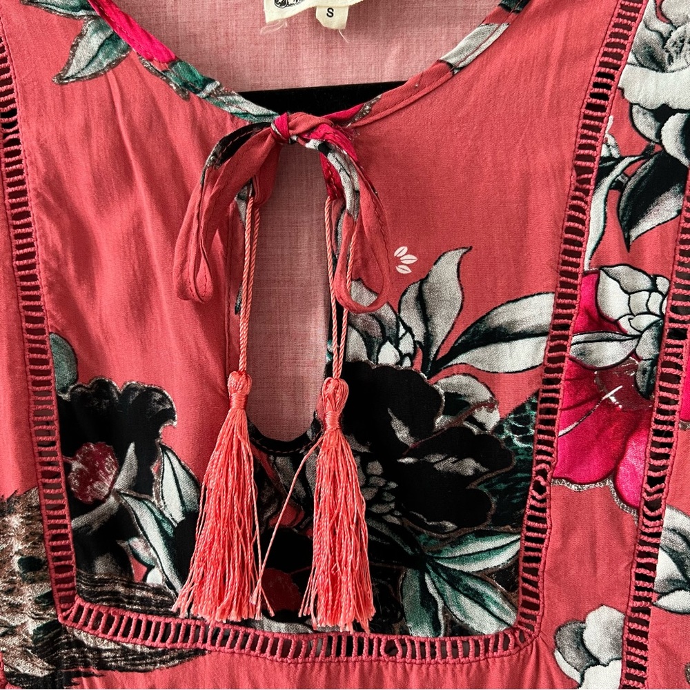 Jaase Floral Print Tassel Front Tie Bell Sleeve Top - Picture 3 of 10